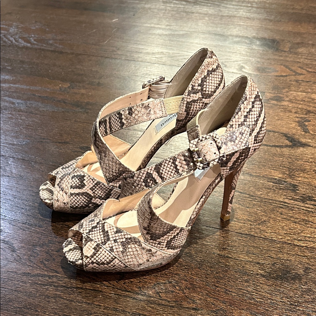 L.K. Bennett Women’s Snakeskin Patterned Peep-Toe Heels Size 39.5/9.5